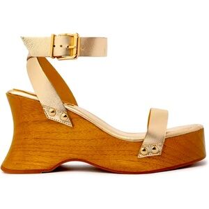 New in Box SCHUTZ Lansy Buckle Ankle Strap Wooden-sole Platform Sandal Sz 6.5